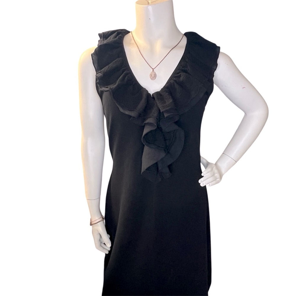 Lauren by Ralph Lauren Elegant Black Ruffle Front Cotton Blend Dress Minimalist - Picture 2 of 9